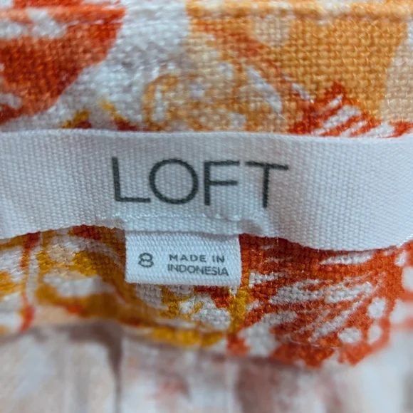 LOFT The Peyton Bermuda Shorts Linen Blend Baked Gold White Orange Size 8 NWOT - Picture 5 of 15